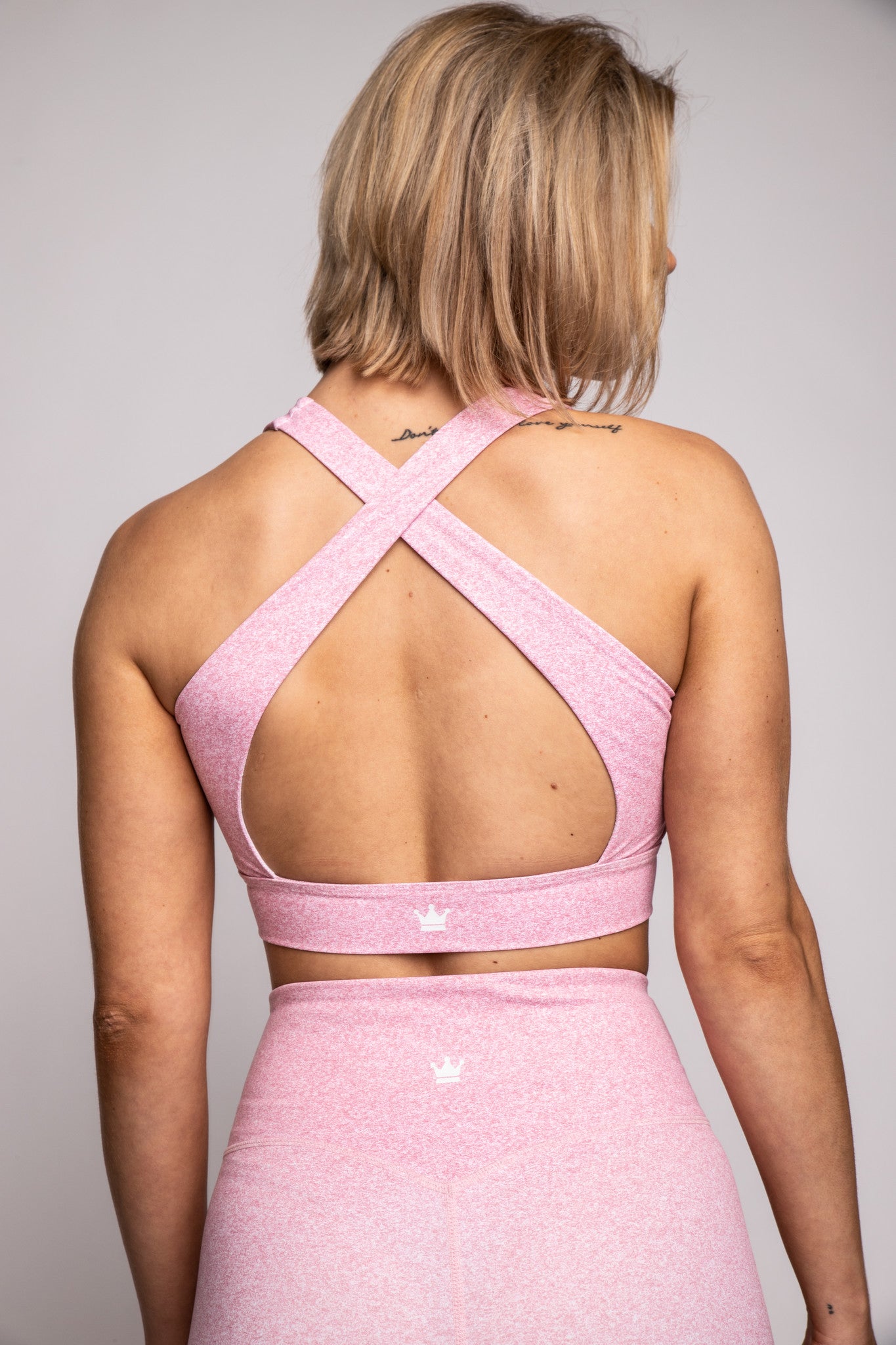 Heather Cross Back Sports Bra - Blush Pink